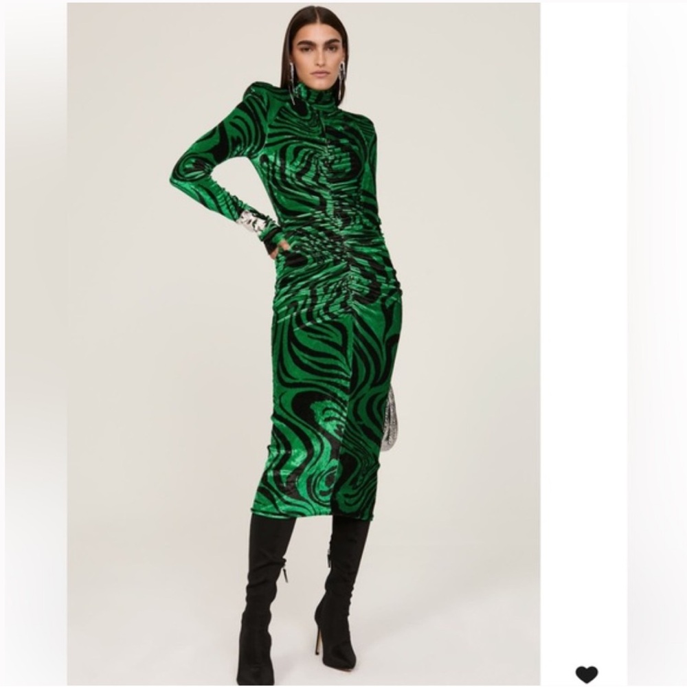 Philosophy Di Lorenzo Serafini Velvet Zebra Print Midi Dress Green Black